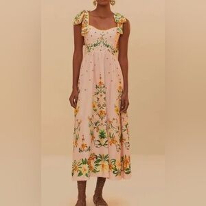 NWT Farm Rio Botanical Beauty Pink Laces Cup Midi dress Large